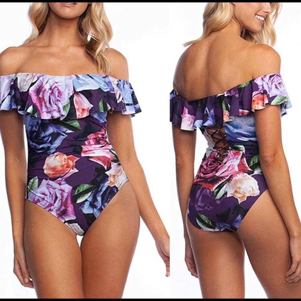 La Blanca Off Shoulder Ruffle One Piece Swimsuit